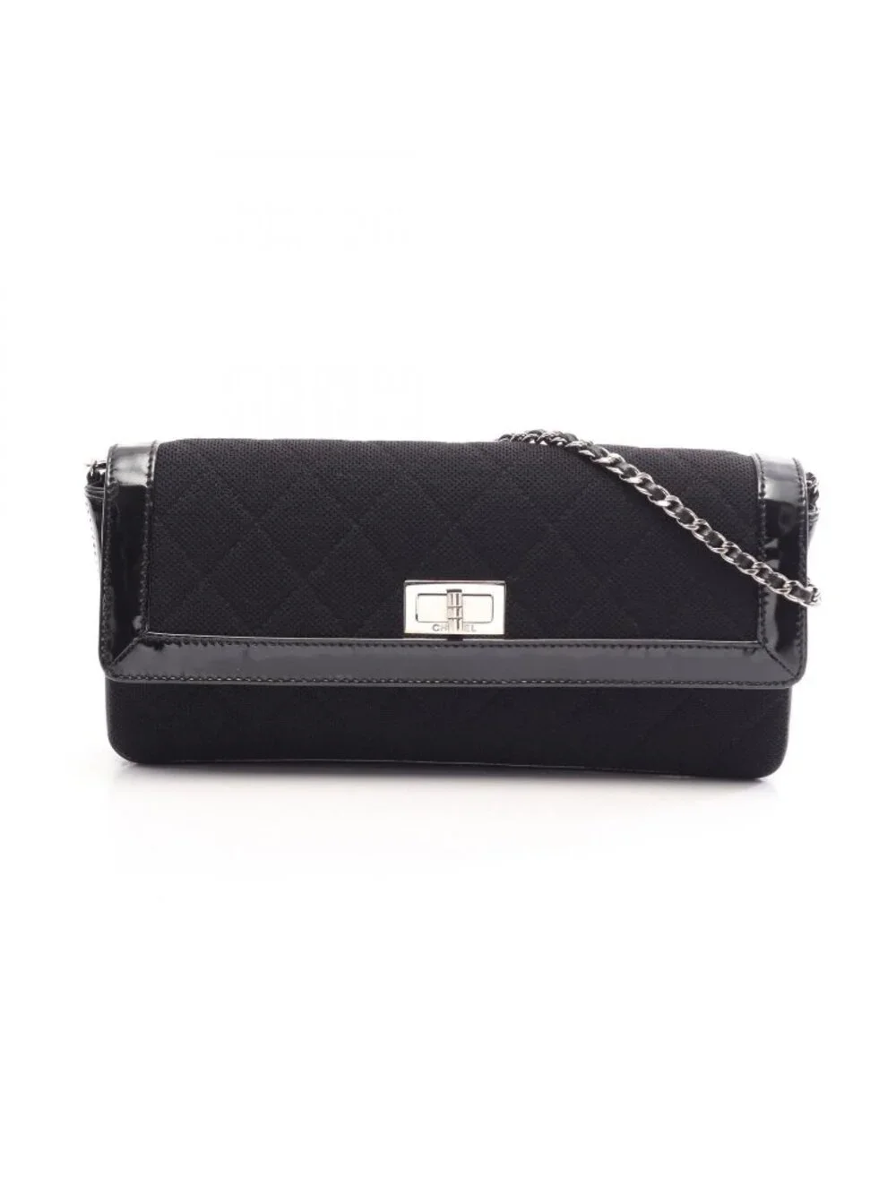 Chanel Shoulder Bag 2.55 Quilted East West Black Canvas Leather Chain
